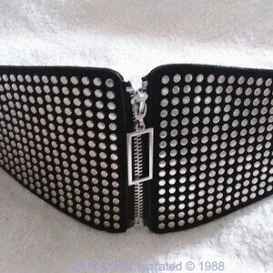Black & Chrome Button Zipper Elastic Stretch Designer Belt